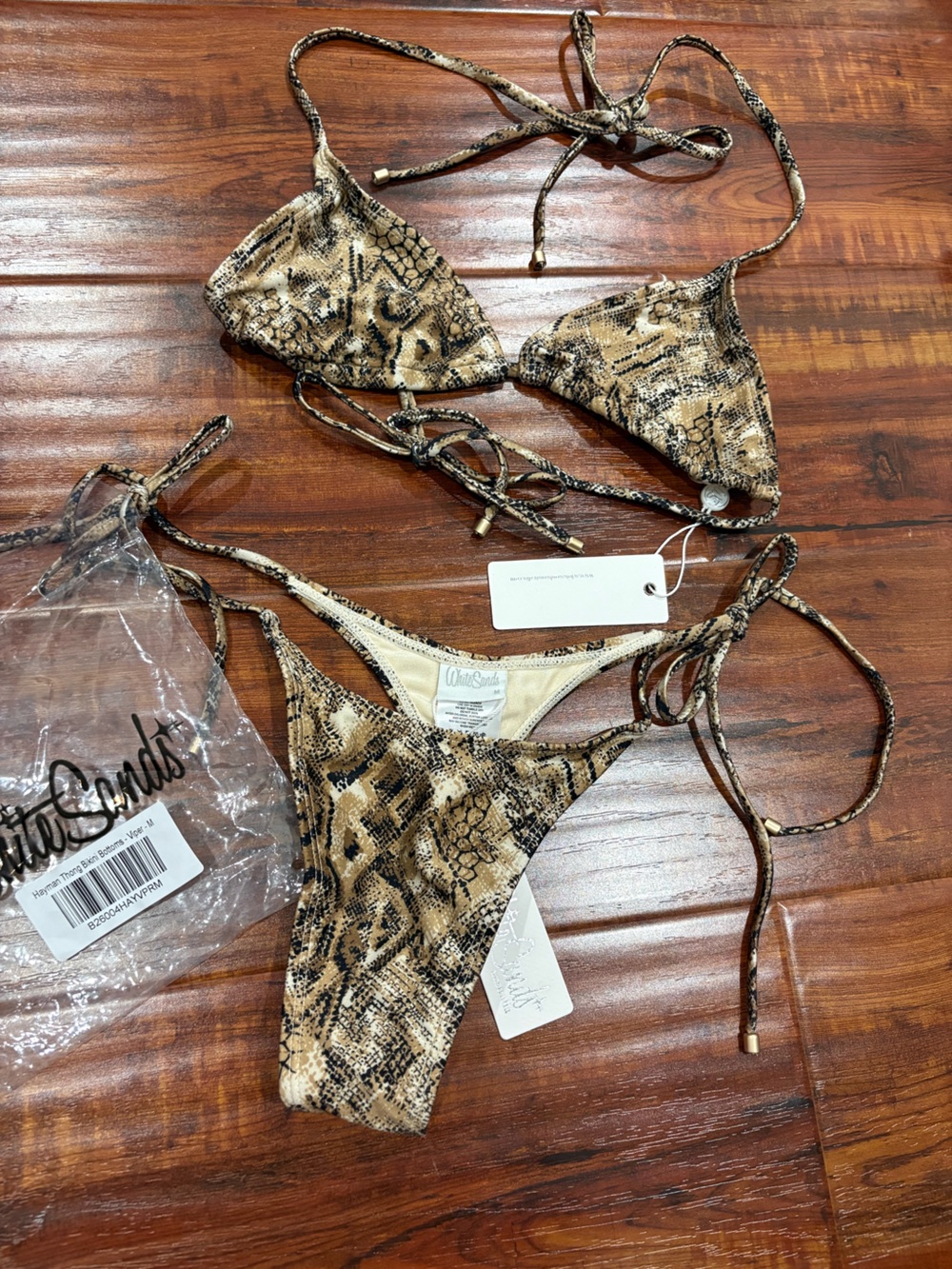 NWT White Sands Swim Snake Print Triangle Bikini Top and Bottom Set - size M